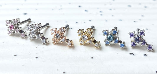 1pc CZ Gem Cross 20g Nose Ring Stud Bone 316L Surgical Steel