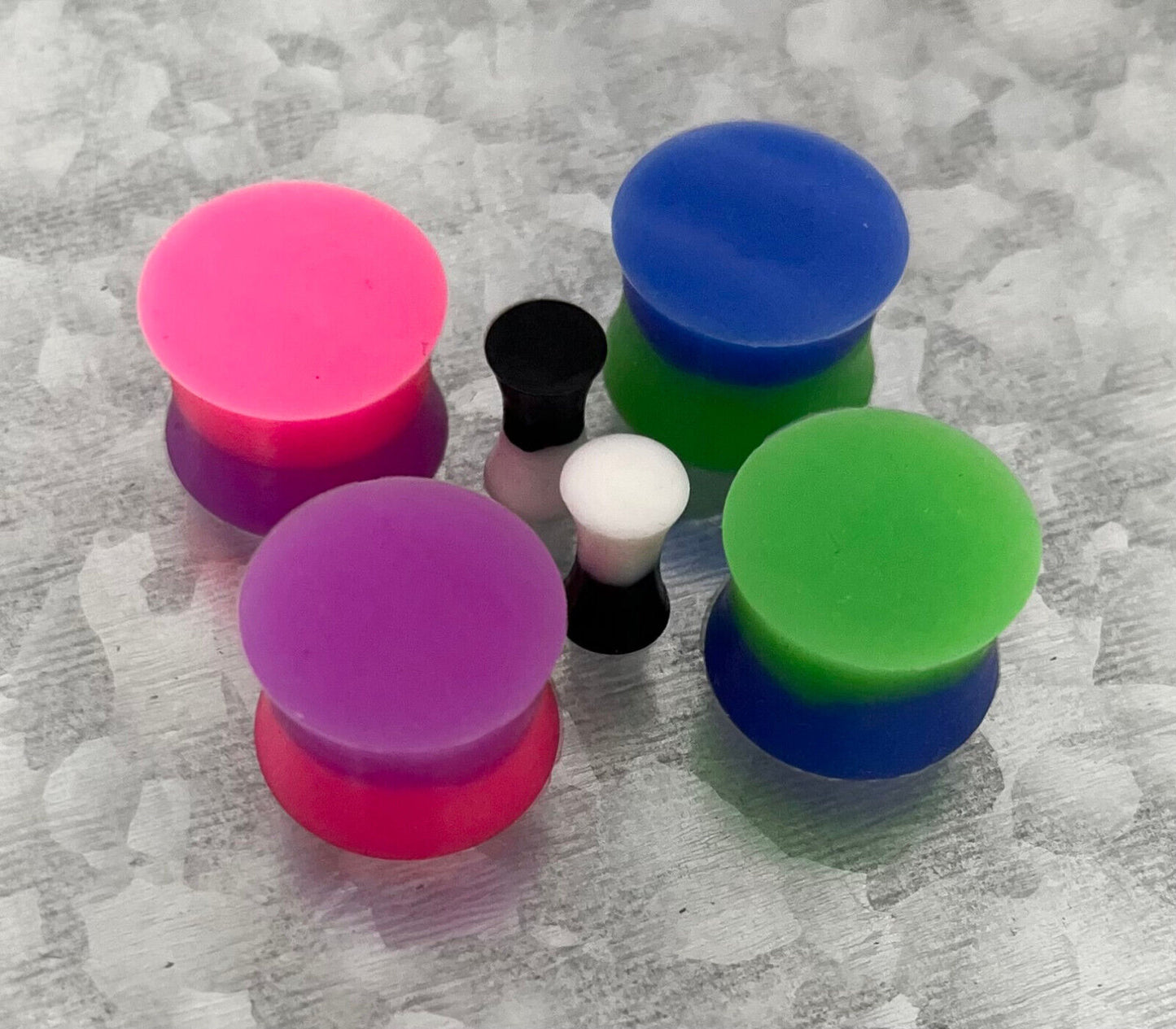 PAIR Dual Color Silicone Plugs Earlets Gauges Tunnels Body Jewelry