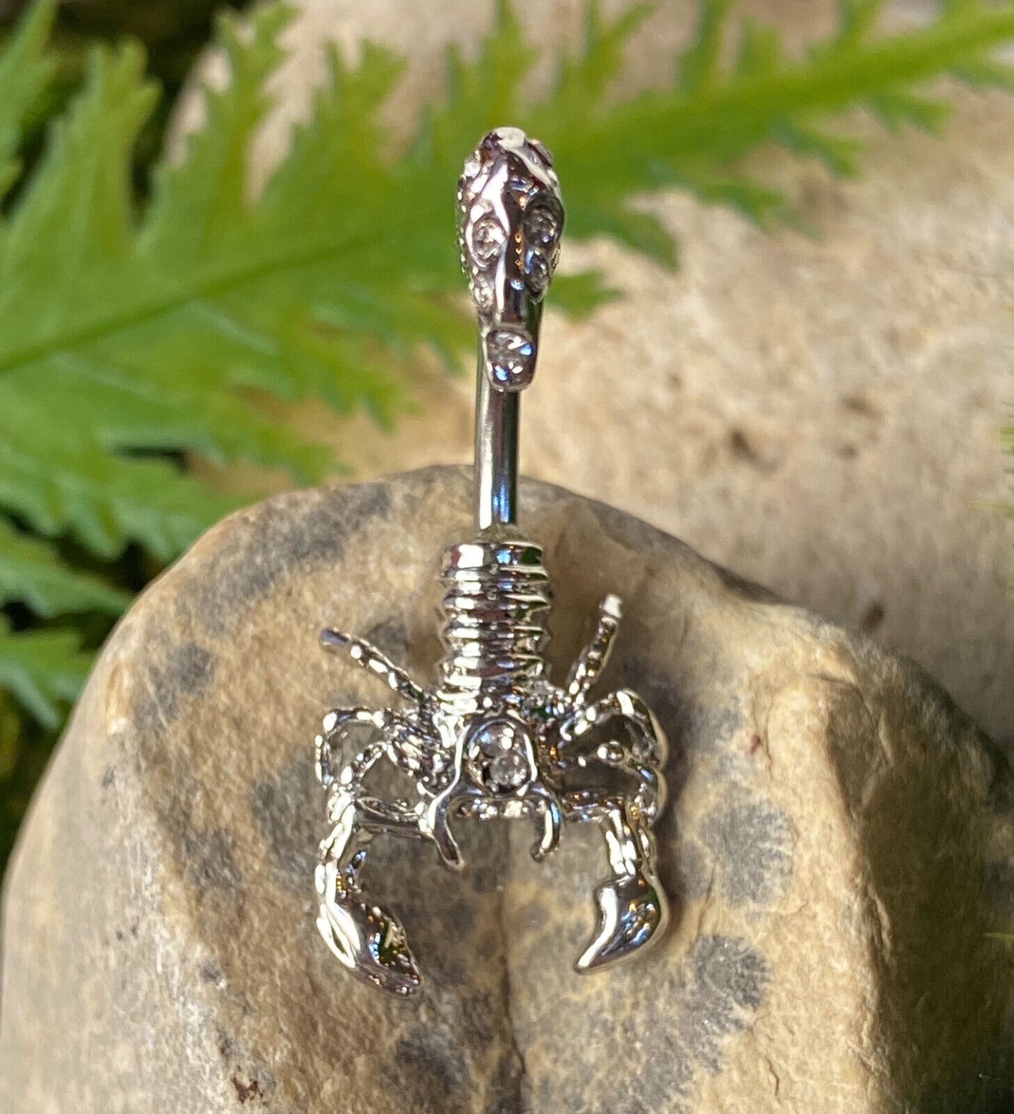 Scorpion Gemmed Belly Ring Pierced Navel Naval Clear, Pink, Aqua, Red