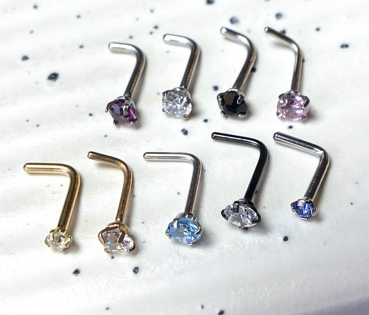 1pc Prong Set Clear CZ Gem 316L Surgical Steel L-Bend Nose Ring