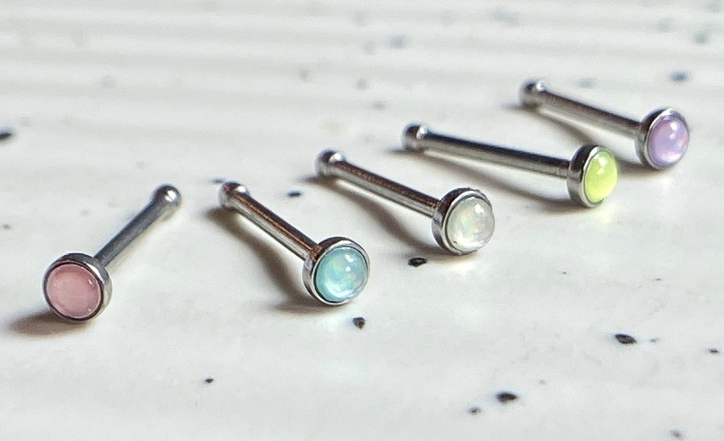 5pcs Illuminating Stone 20g Nose Rings Studs Bones Surgical Steel Multi-Pack