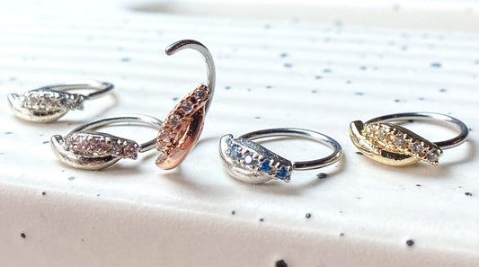 1pc CZ Paved Twisted Bar Nose Hoop / Cartilage Ring Rook Daith Helix Tragus