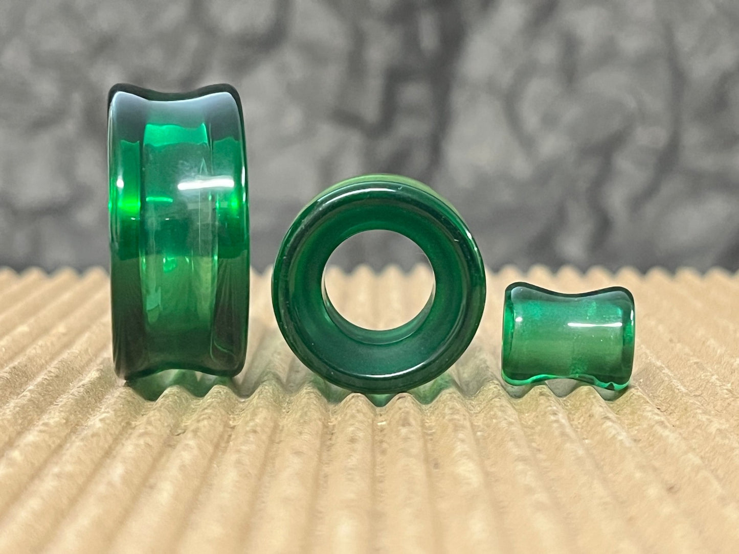 PAIR Green Glass Double Flare Tunnels Plugs Earlets Gauges Body Jewelry