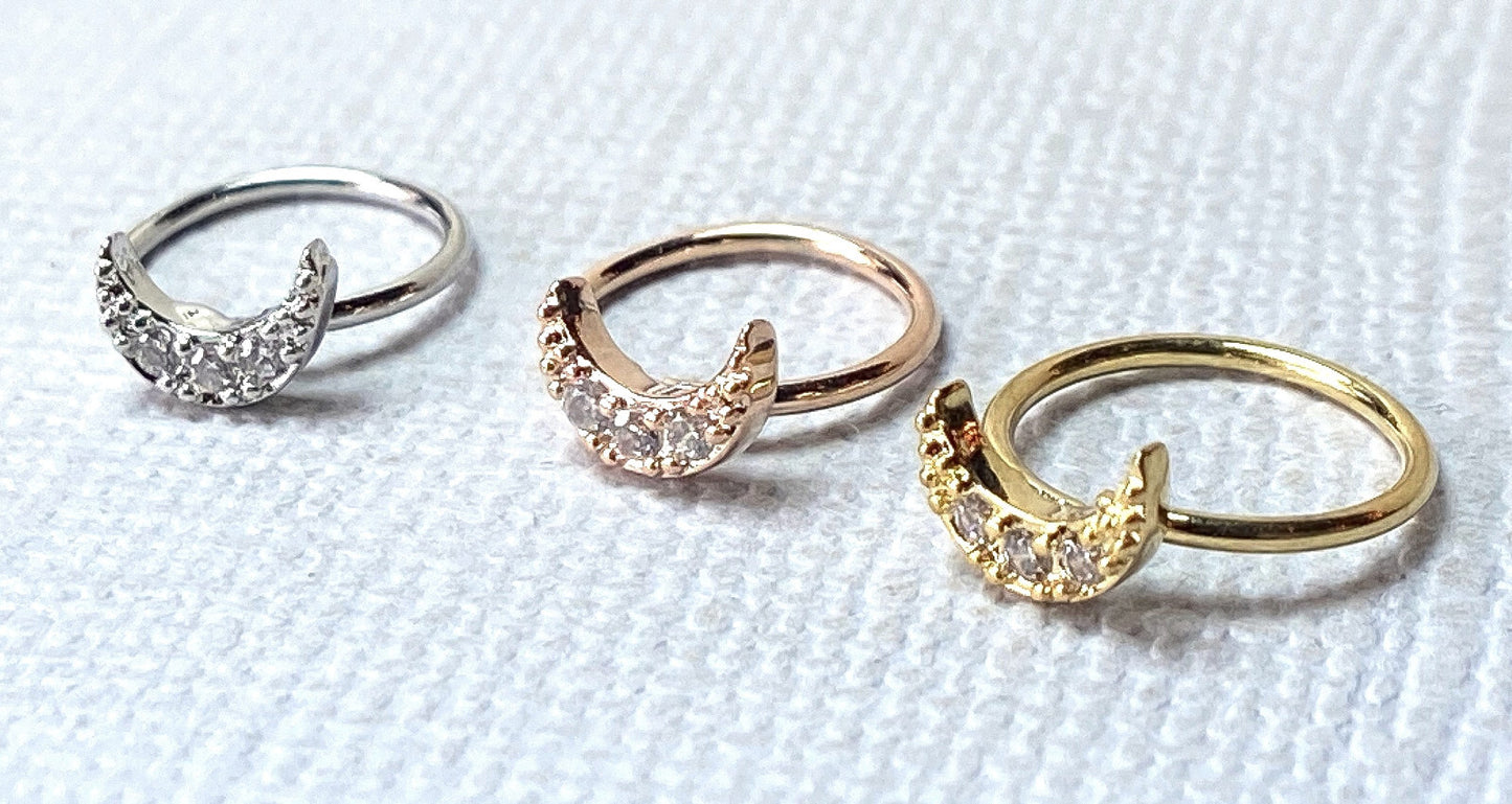 1pc Bendable Hoop / Cartilage Ring CZ Gem Crescent Moon for Nose, Rook, Daith