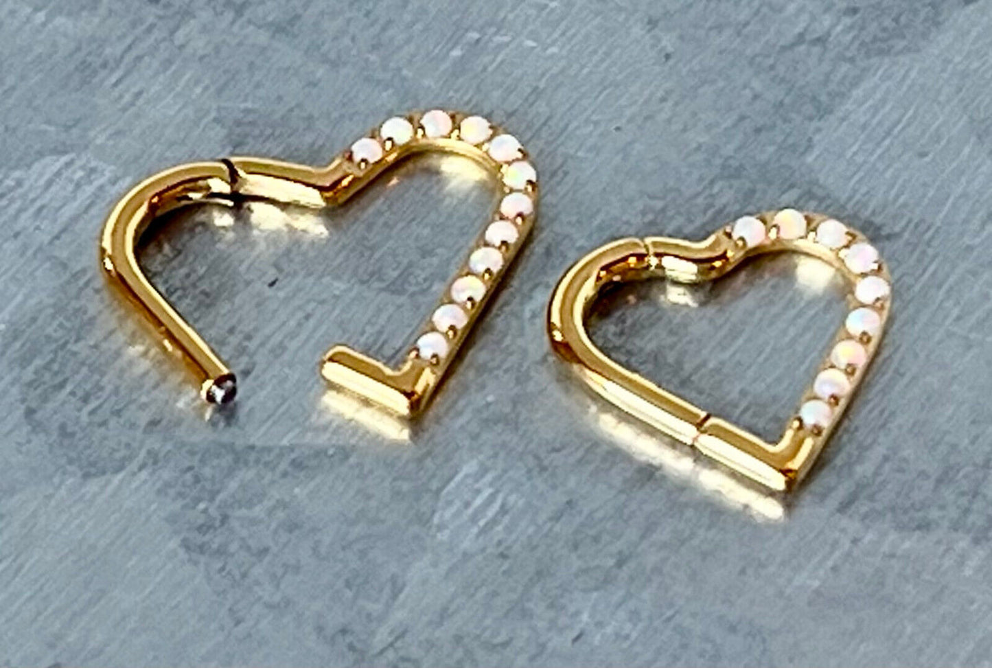 1pc Solid Titanium Half Opals Heart Hinged Segment Ring Helix Septum Clicker