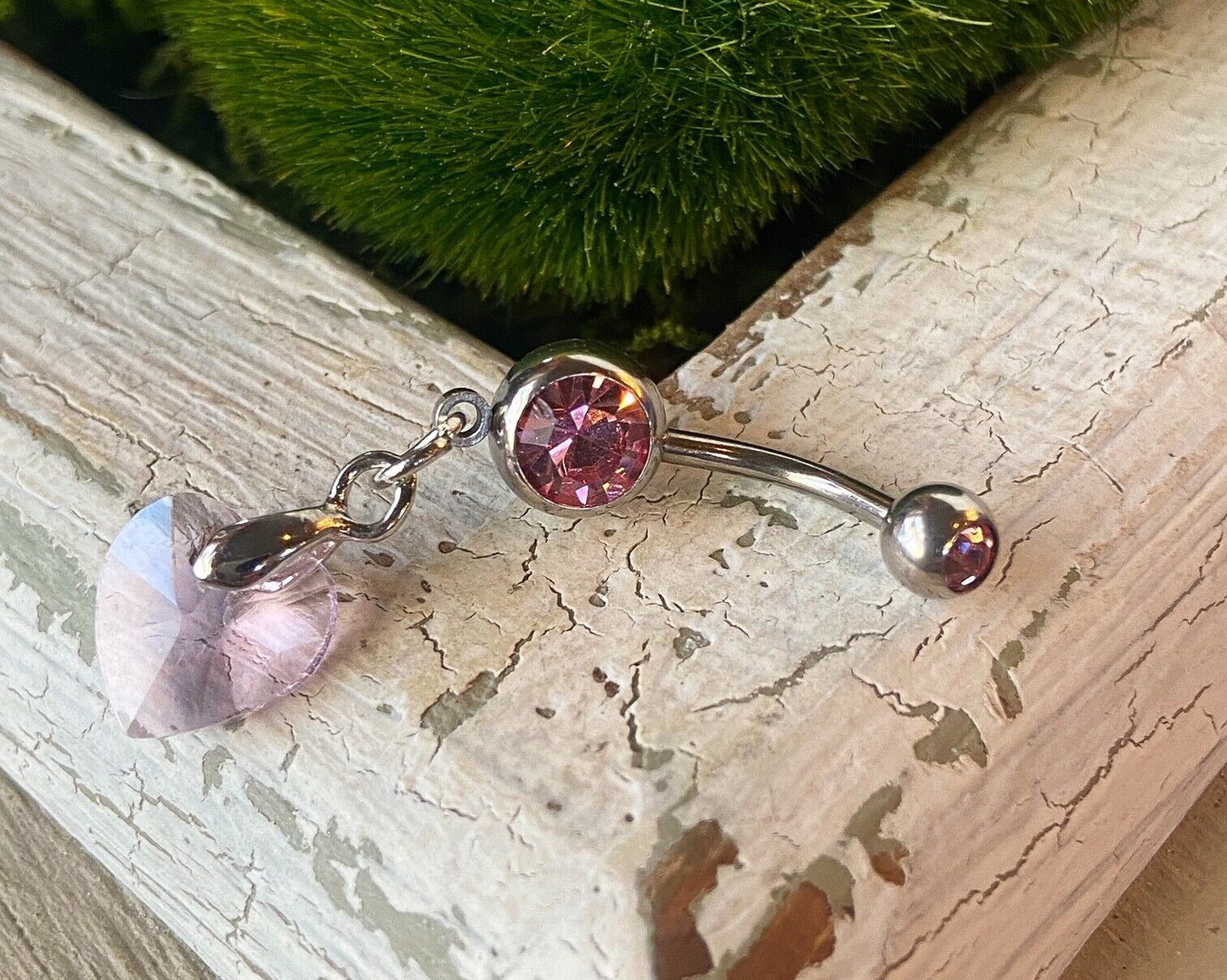 Crystal Ray Prism Heart Gem Belly Ring Navel Naval AB, Clear, Pink, Aqua