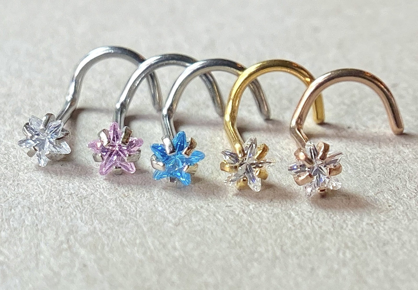 5pcs Prong Set Star Gem Nose Ring Screws 316L Surgical Steel Body Jewelry