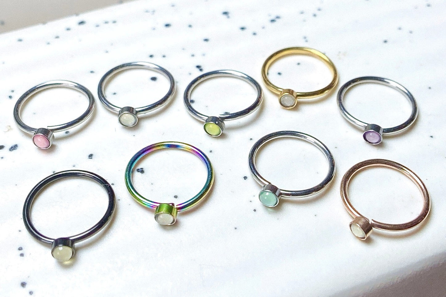 1pc Illuminating Stone 20g Nose Hoop / Cartilage Ring Rook Daith Helix Tragus