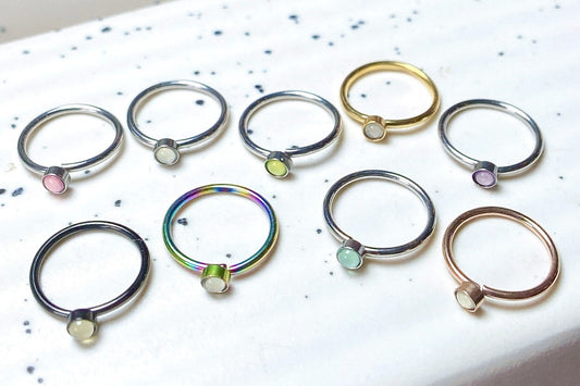 1pc Illuminating Stone 20g Nose Hoop / Cartilage Ring Rook Daith Helix Tragus