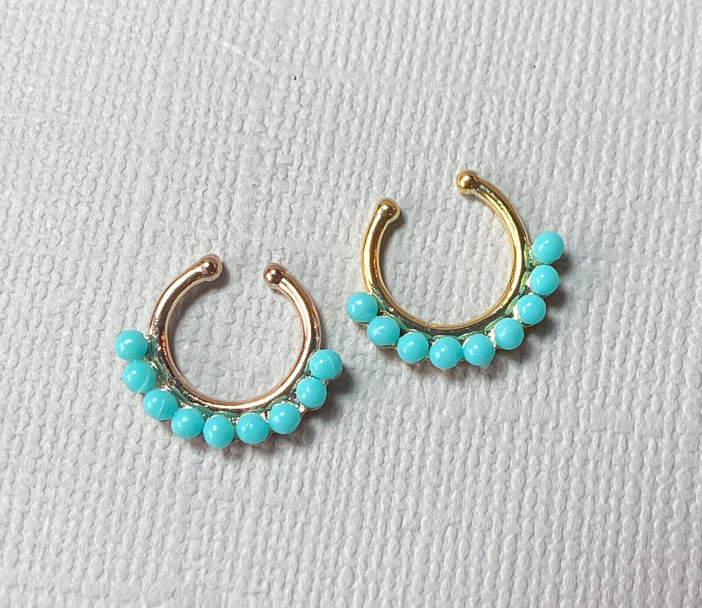 1pc Non-Piercing Turquoise Bead Septum Hanger Clip-On Nose Ring Body Jewelry