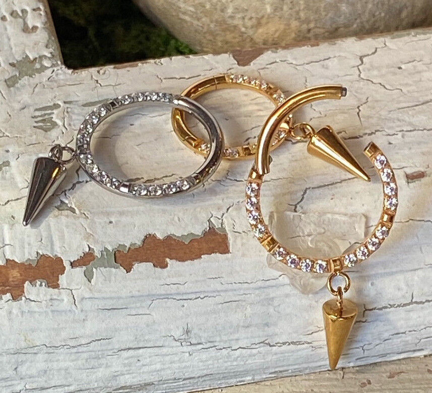 1pc Spike Dangle CNC Set Gems Hinged Segment Ring Hoop Helix Septum Titanium