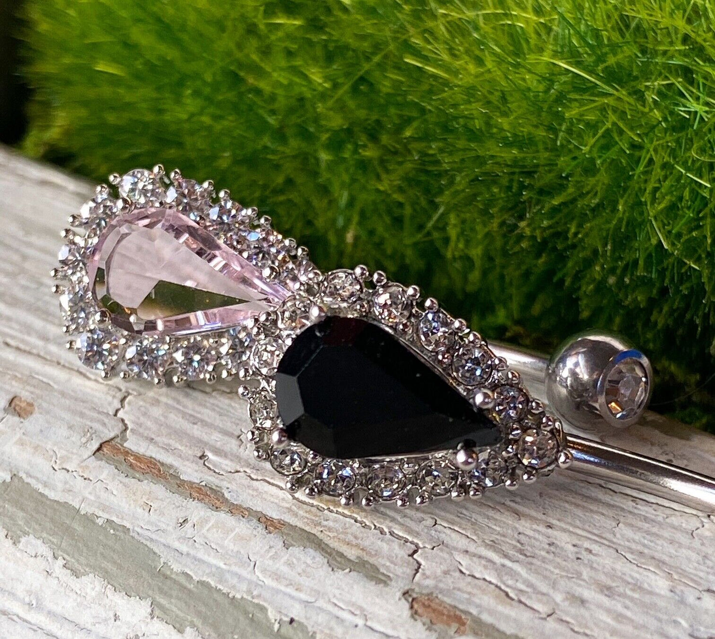 1pc Tear Drop CZ Paved Prong Set Belly Pierced Navel Naval Ring