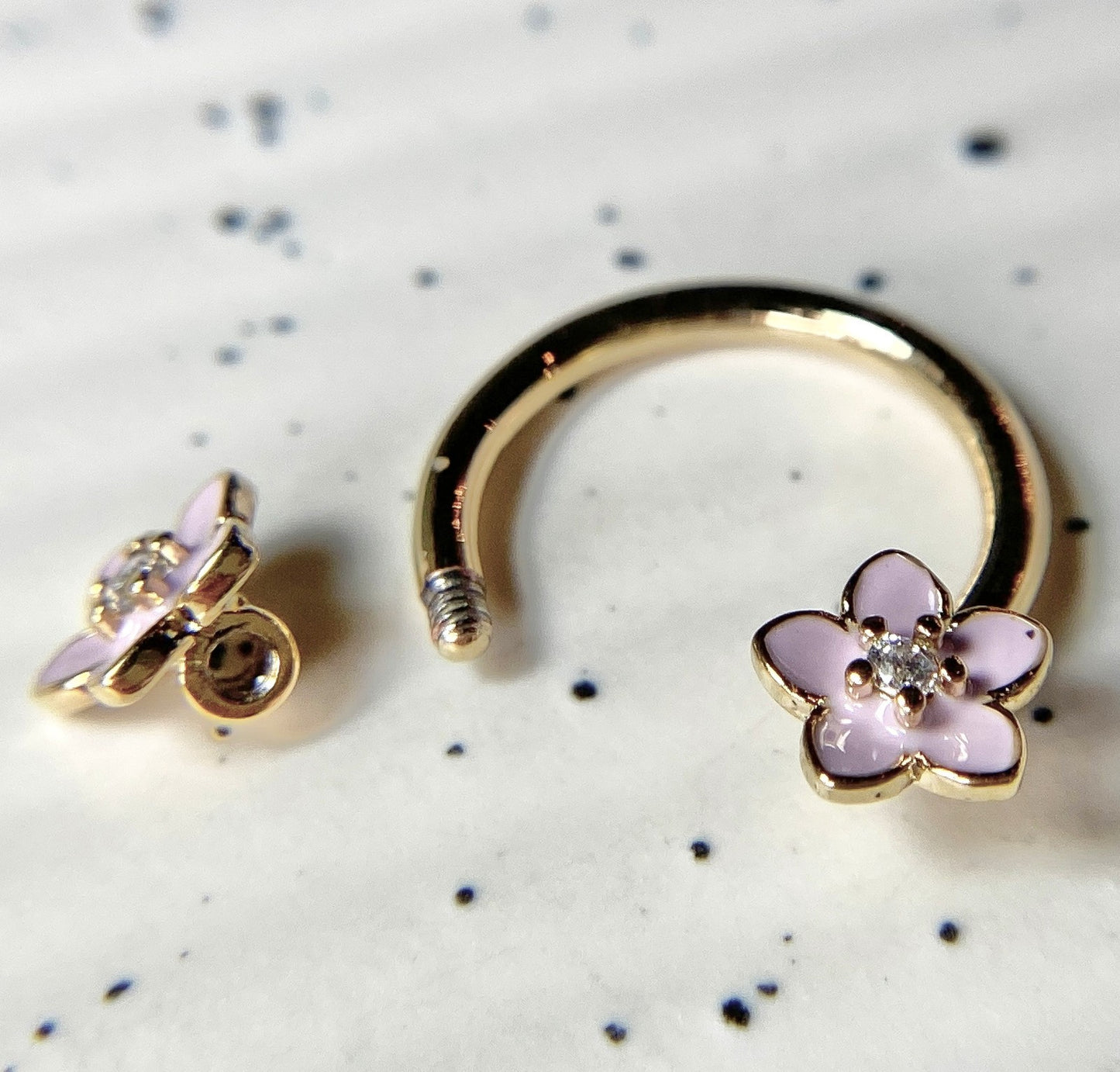 1pc Pink Enamel Flowers Gold Circular Barbell Horseshoe Lip Nipple Septum Ring