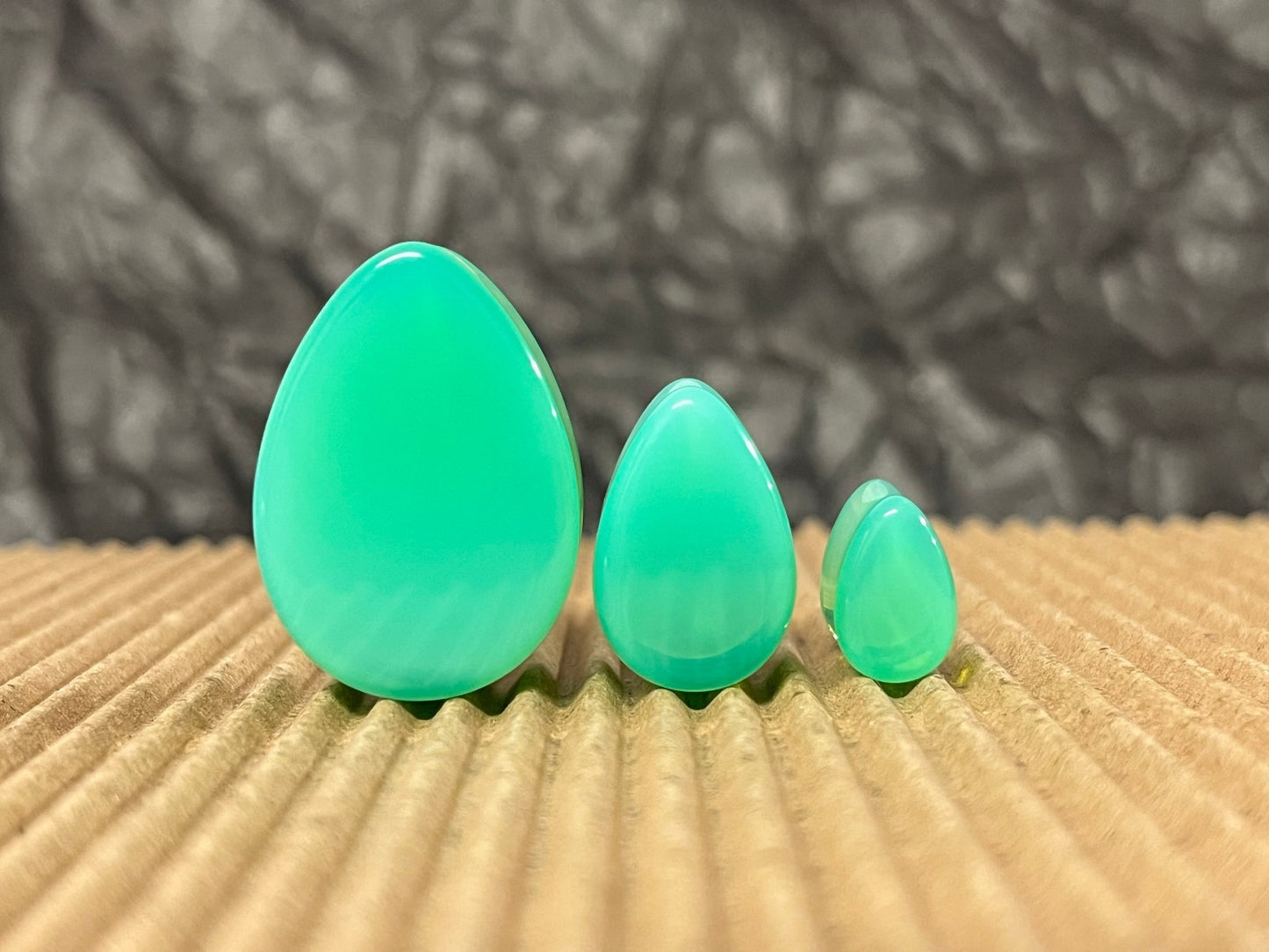 PAIR Green Opalite Teardrop Plugs Double Flare Saddle Tunnel Tear Drop Gauges