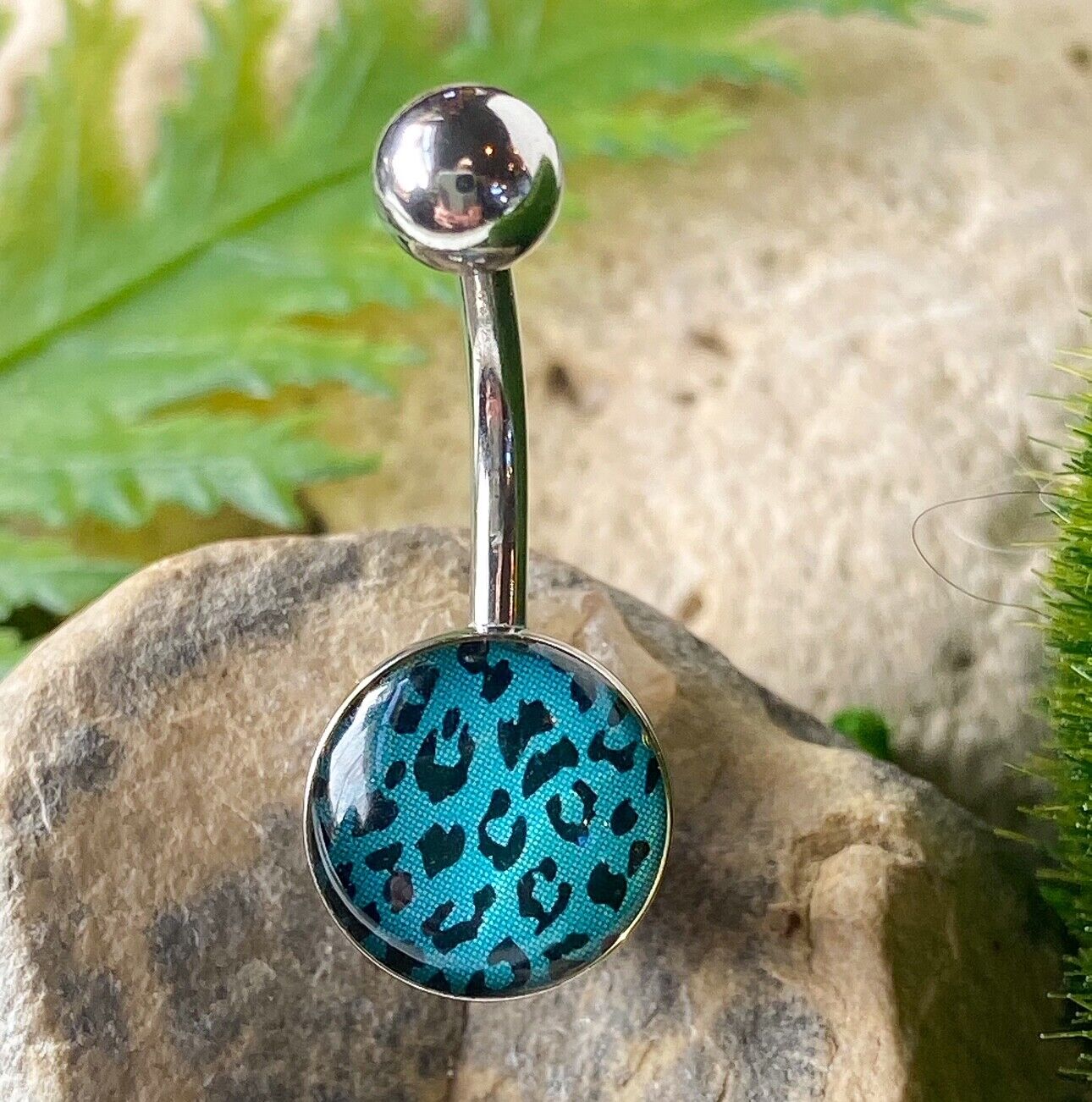 Leopard Skin Print Epoxy Belly Ring Navel Naval White, Blue, Purple