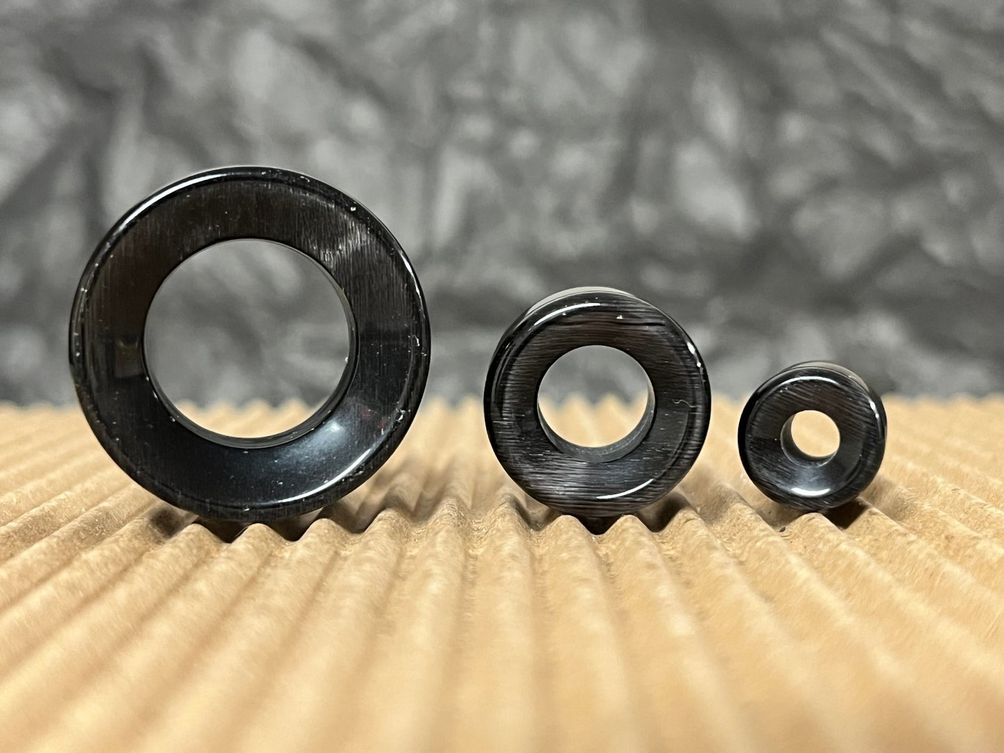 PAIR  Black Cat Eye Stone Double Flare Tunnels Plugs Earlets Gauges Body Jewelry