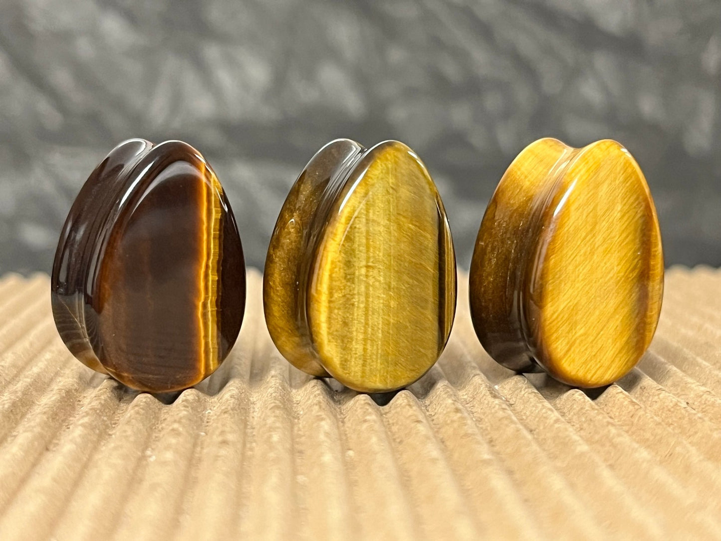 PAIR Teardrop Tiger Eye Stone Plugs Tear Drop Ear Piercing Earlets Gauges
