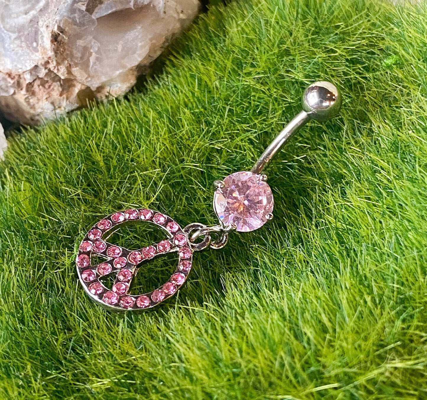 1pc CZ Gem Peace Sign Belly Ring Pierced Navel Naval 14g Piercing Body Jewelry