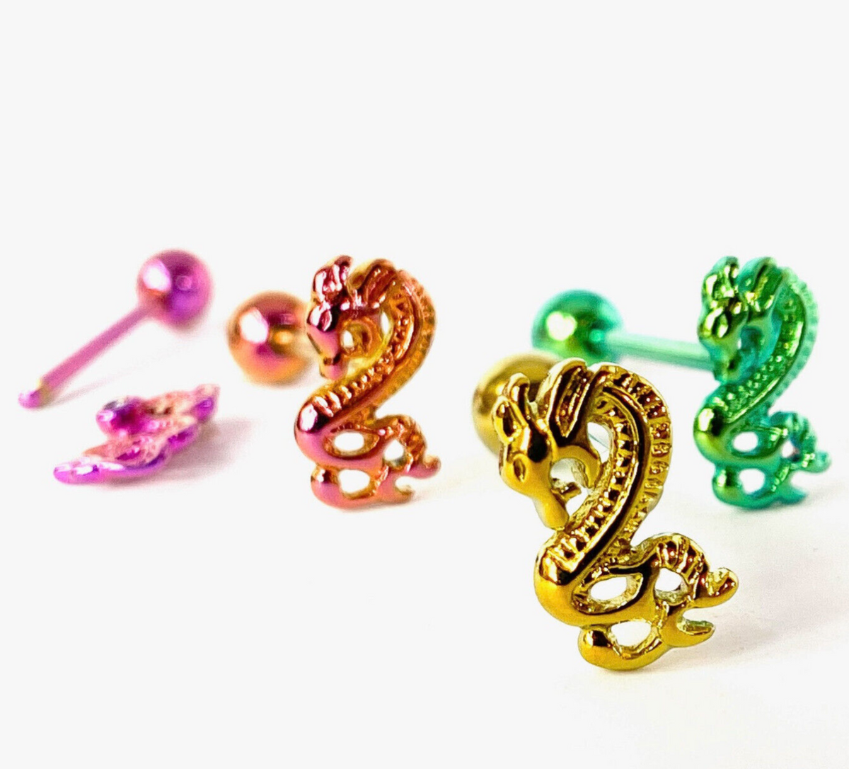 1pc Dragon Design Tongue Ring Titanium Anodized 14g Tounge Barbell Body Jewelry