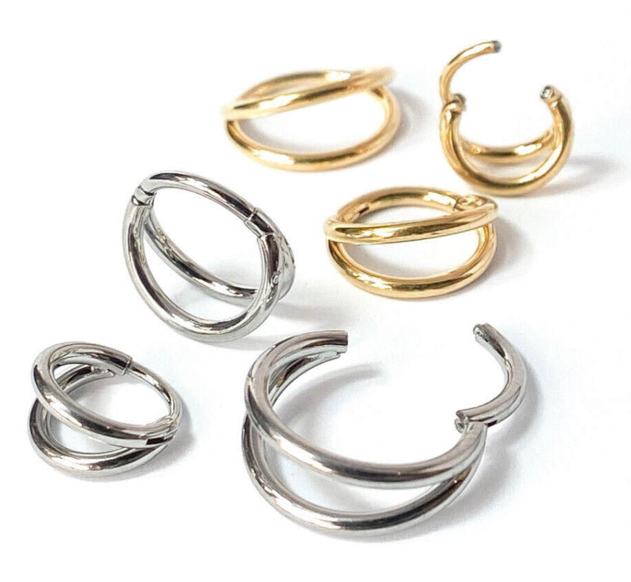 1pc Solid Titanium Double Hoop Hinged Segment Ring Helix Ear Cartilage Septum