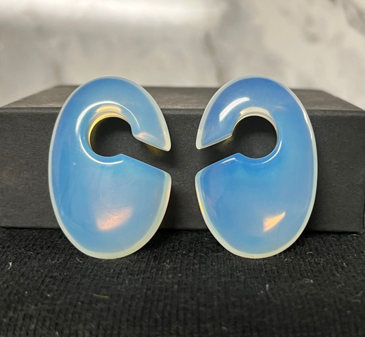 PAIR Opalite Oval Keyhole Hanger Ear Weight Plug Gauge Tunnel Stone Glass