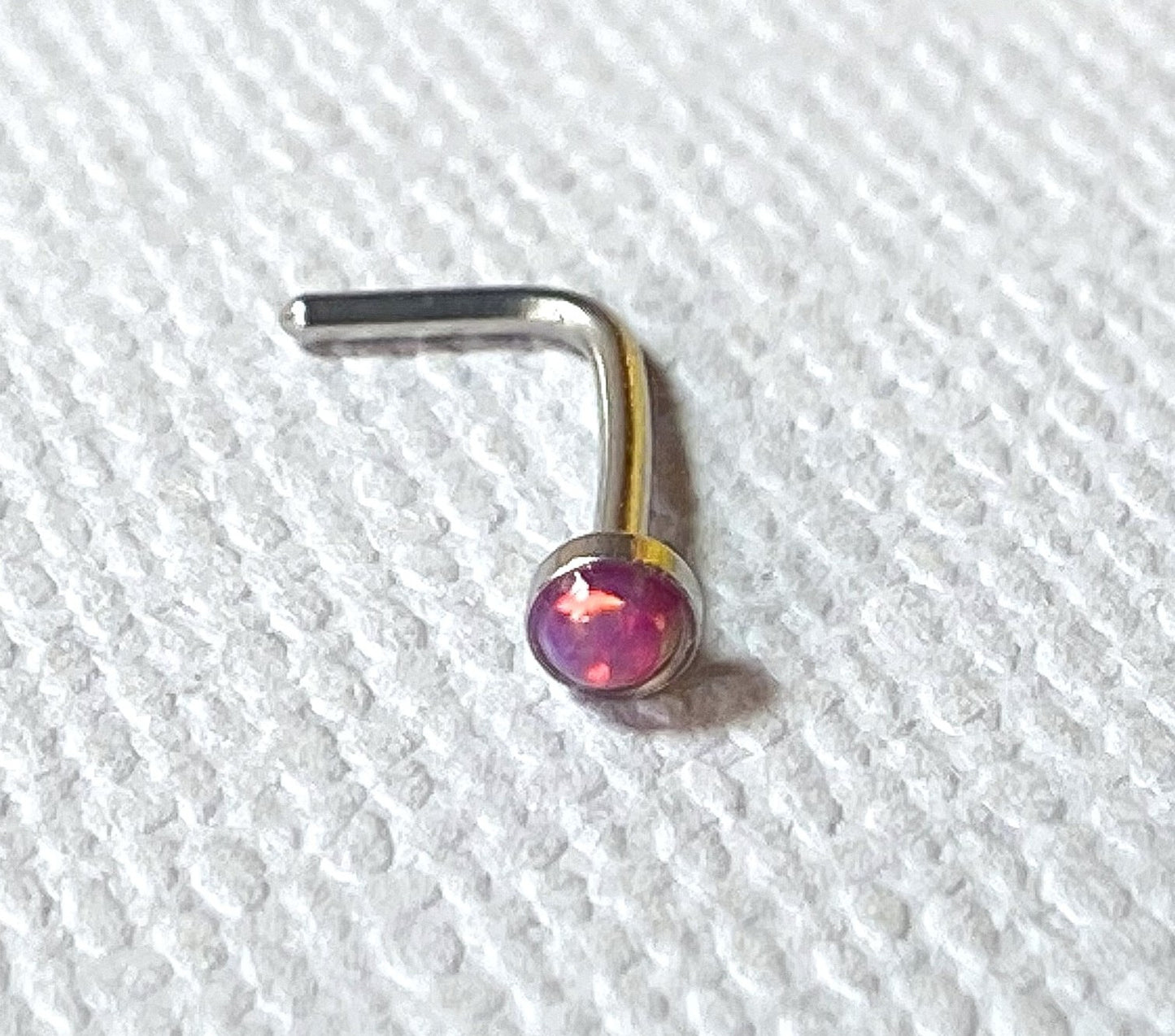1pc Opal Set L-Bend Nose Ring 316L Surgical Steel Body Jewelry