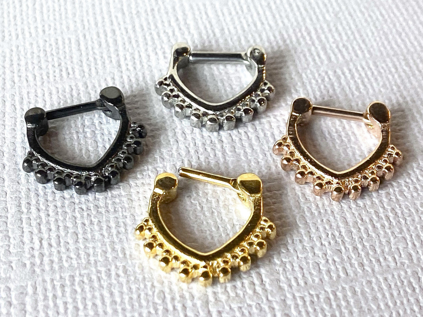1pc 100% SURGICAL STEEL Triangle Shape Septum Clicker Beaded Nose Ring 14g 16g