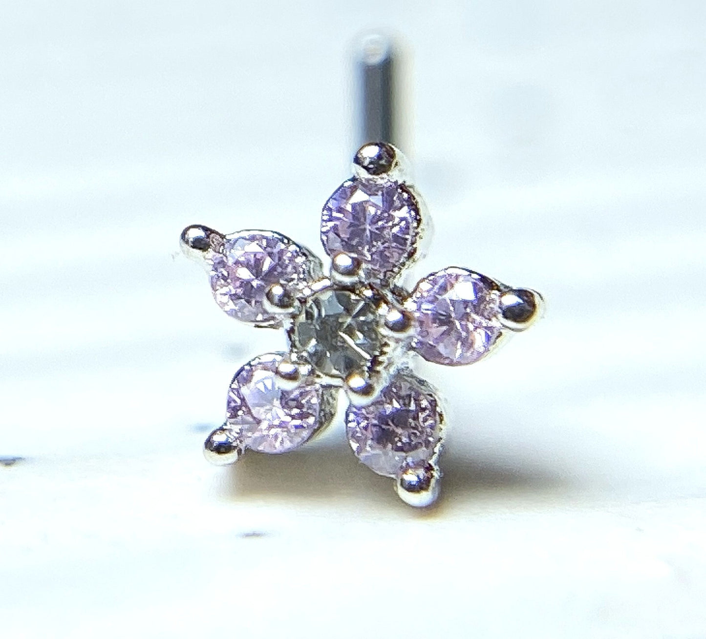 1pc Six CZ Gem Flower 20g L-Bend Nose Ring Stud Screw 316L Surgical Steel