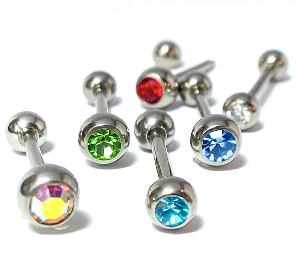 1pc Solid Grade 23 Titanium Barbell 14g, 5/8" (16mm) Tongue Tounge Ring w/Gem