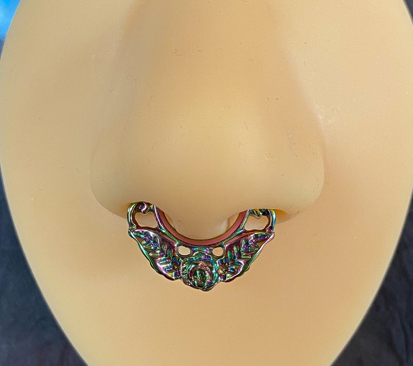 1pc 100% SURGICAL STEEL Non-Piercing Fake Septum Hanger Rose w/ Leaves Clip-on