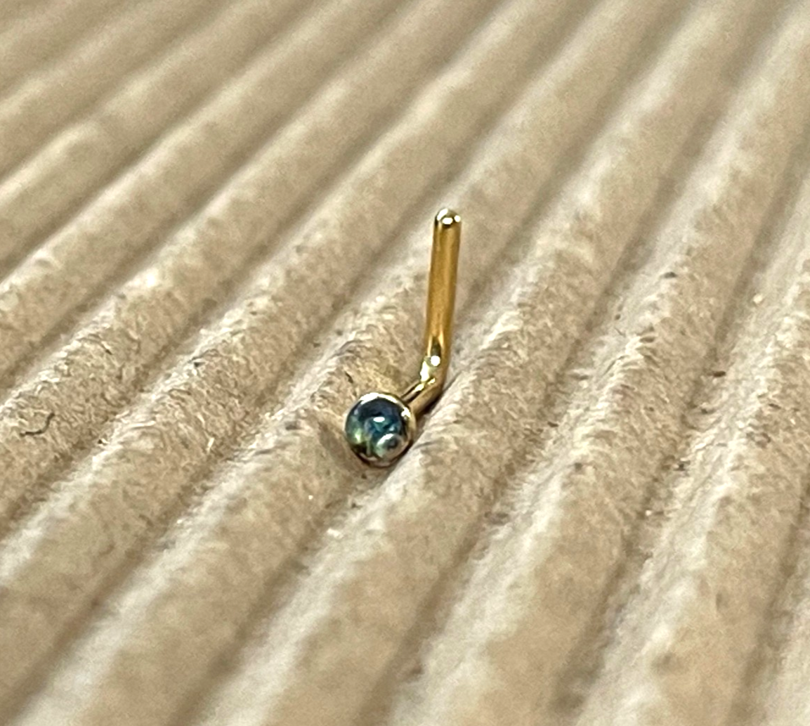 1pc Opal Sparkle L-Bend Gold Plated Nose Ring 316L Steel Body Jewelry