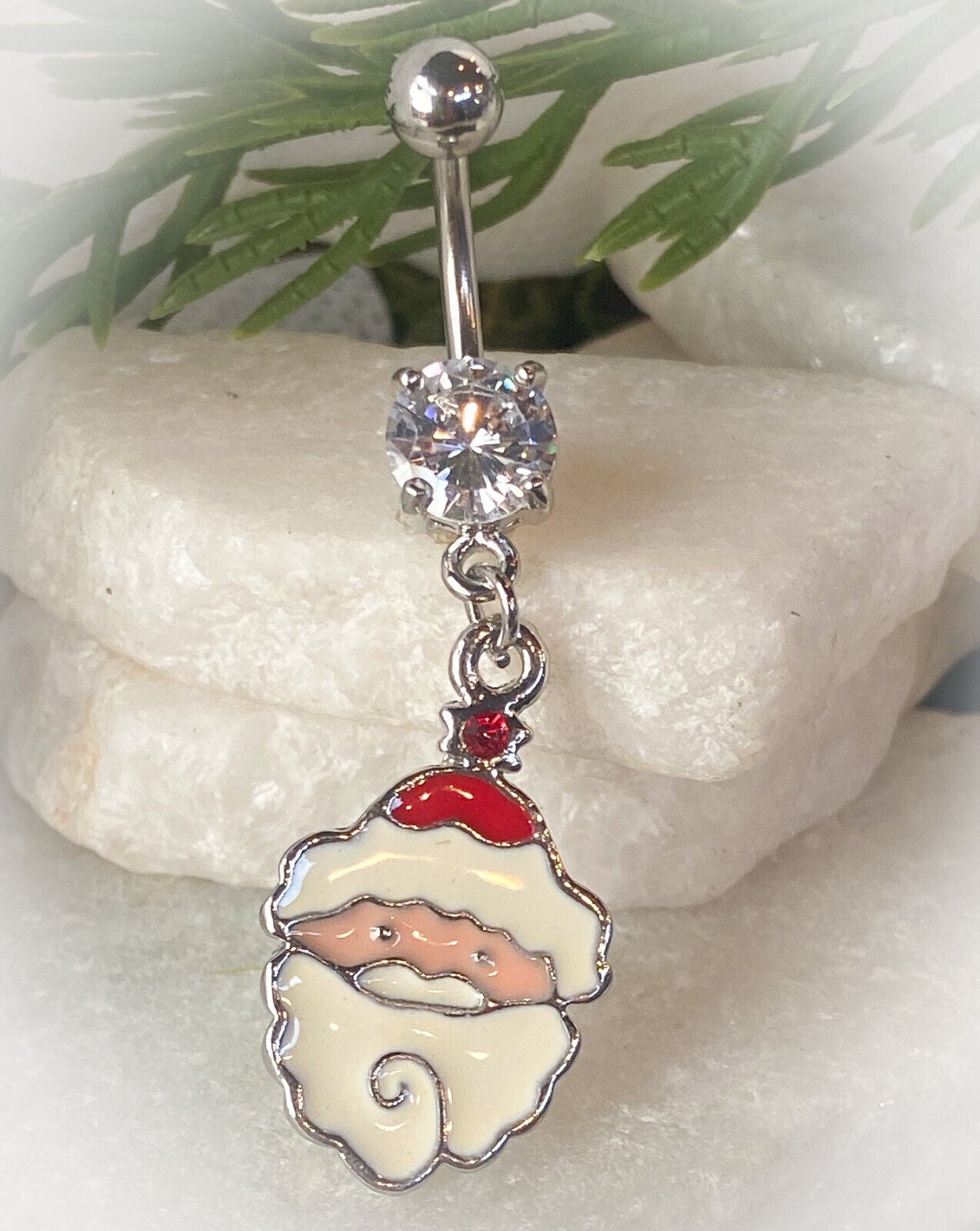 Christmas Dangle Belly Ring Pierced Navel Holiday Surgical Steel 14k Gold IP