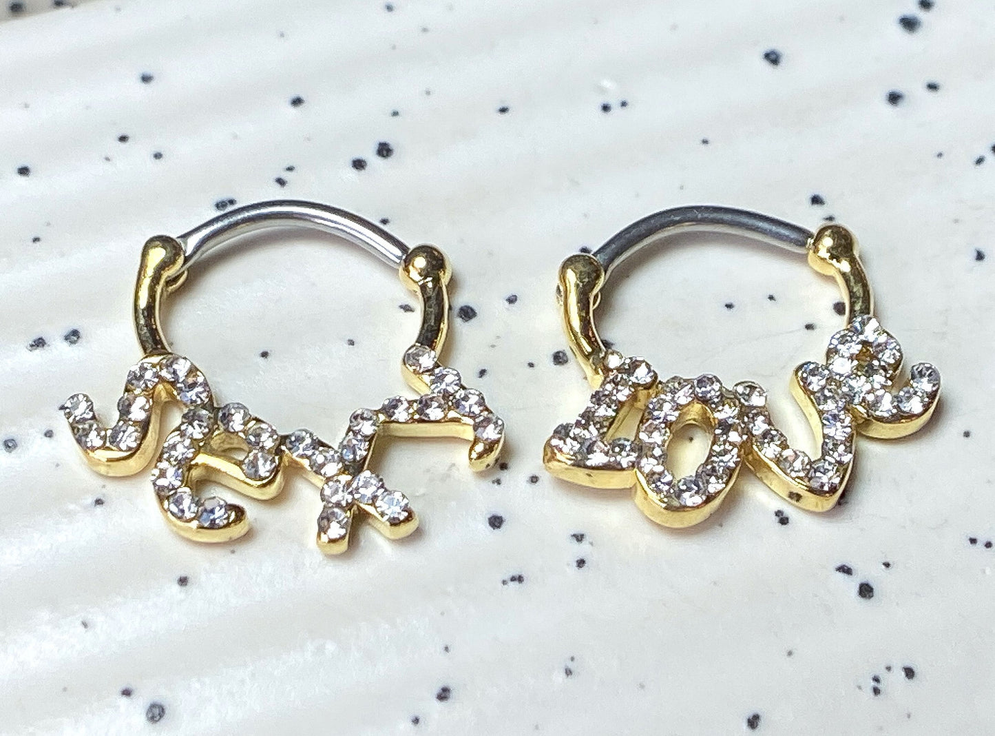1pc Word Septum Clicker Nose Ring 316L Surgical Steel Love, Sexy Gold - 16g