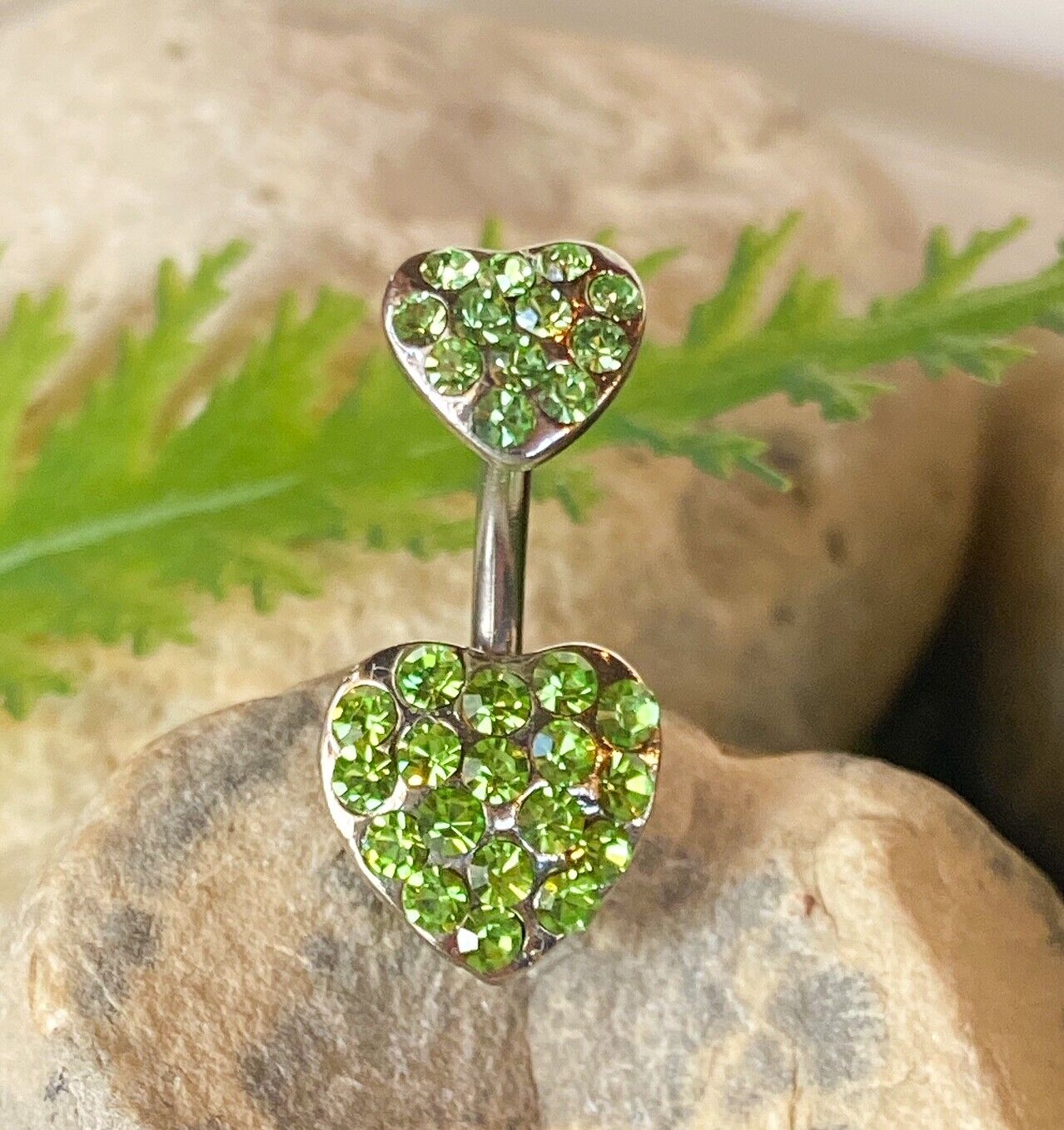 Heart Paved CZ Gem Belly Ring Navel Naval Clear, Purple, Aqua, Pink, Green