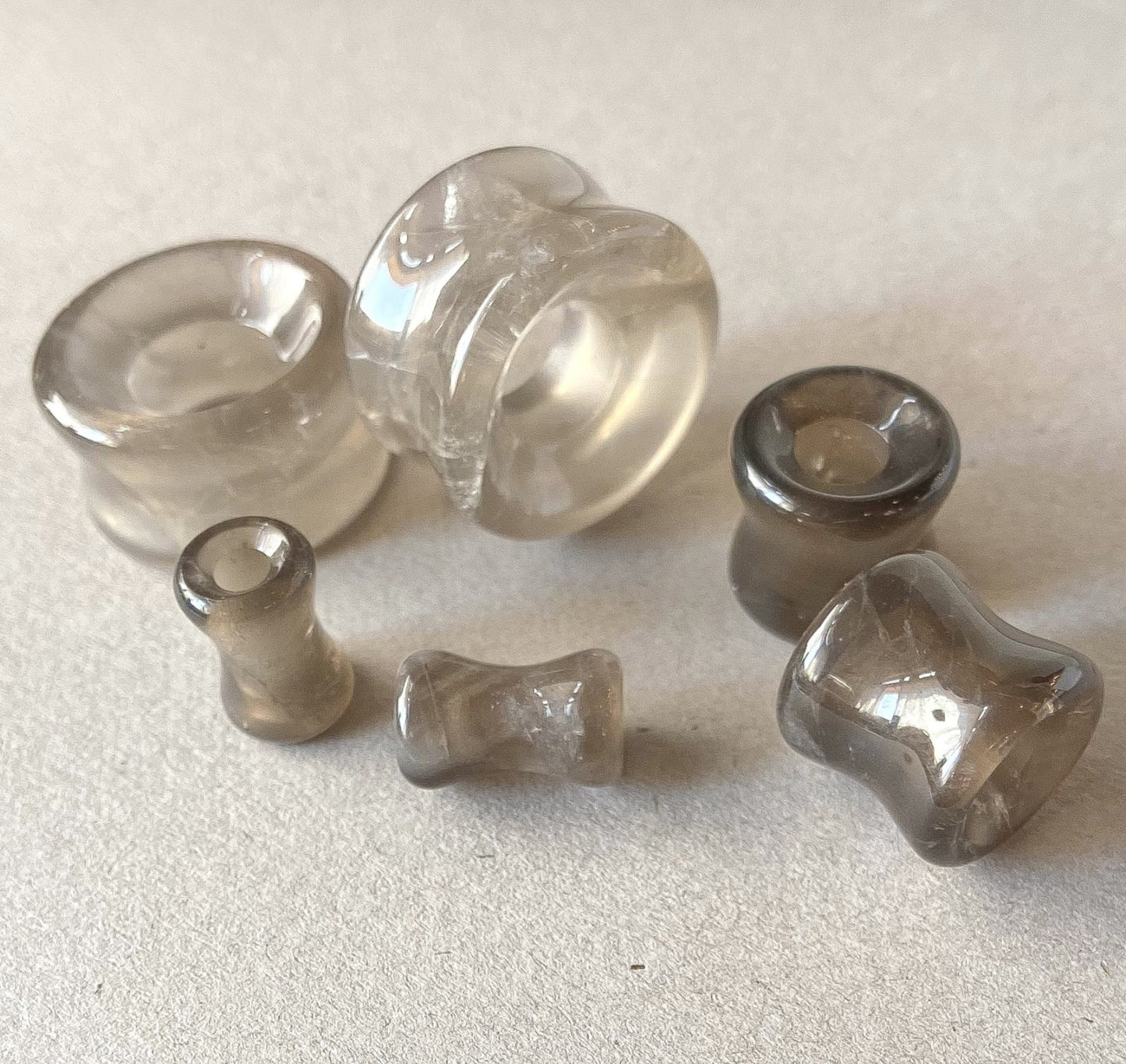 PAIR Smoky Quartz Stone Tunnels Organic Gauges Plugs Body Jewelry