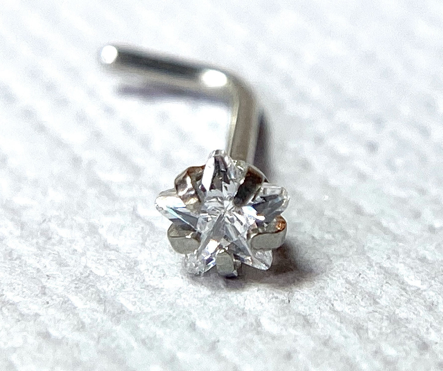 1pc L-Bend Nose Ring w/ Prong Set Clear Star Gem Ion Plated 316L Surgical Steel