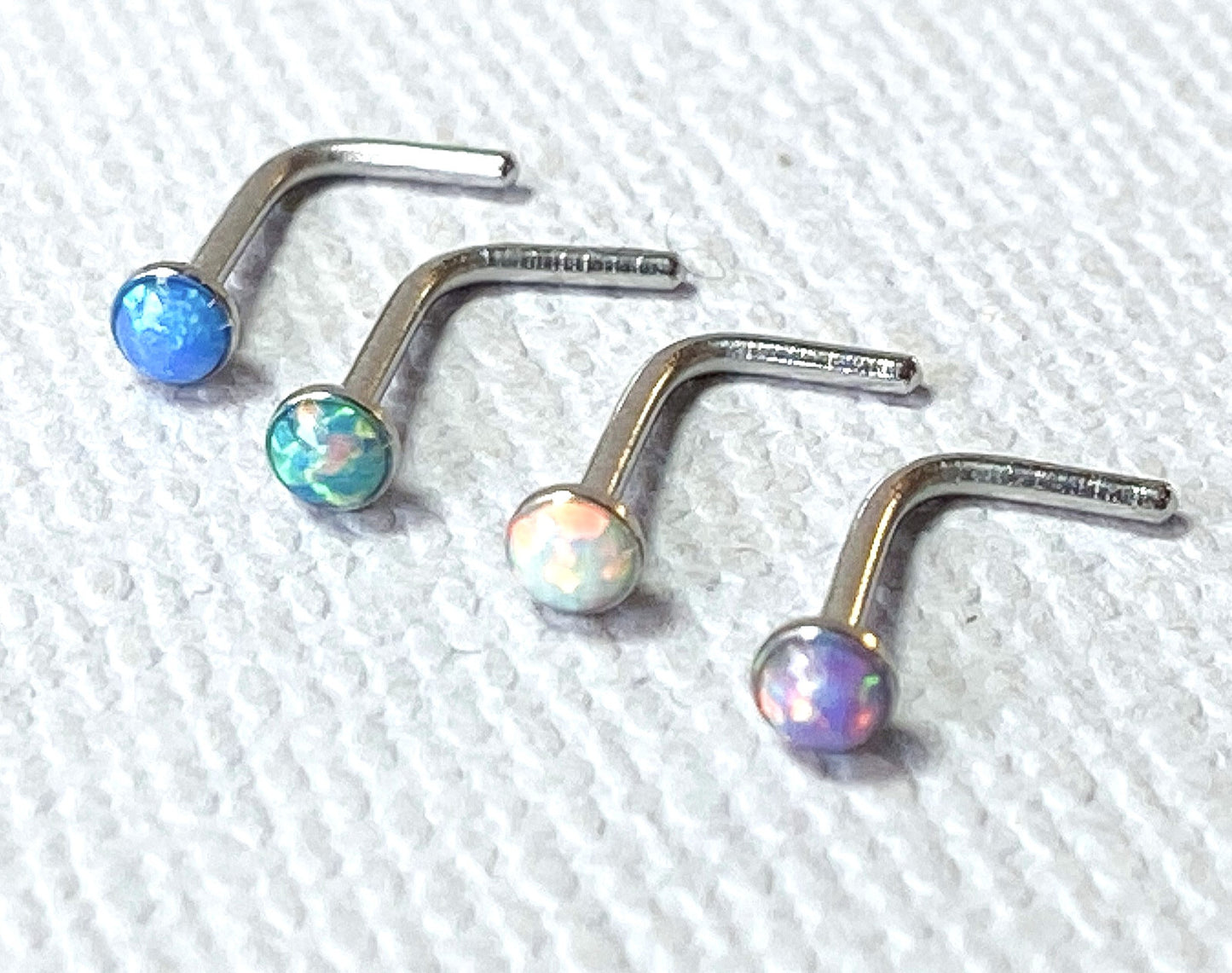 4pcs Value Pack Synthetic Opal Set 20g Steel Nose Rings - choose Studs or L-Bend