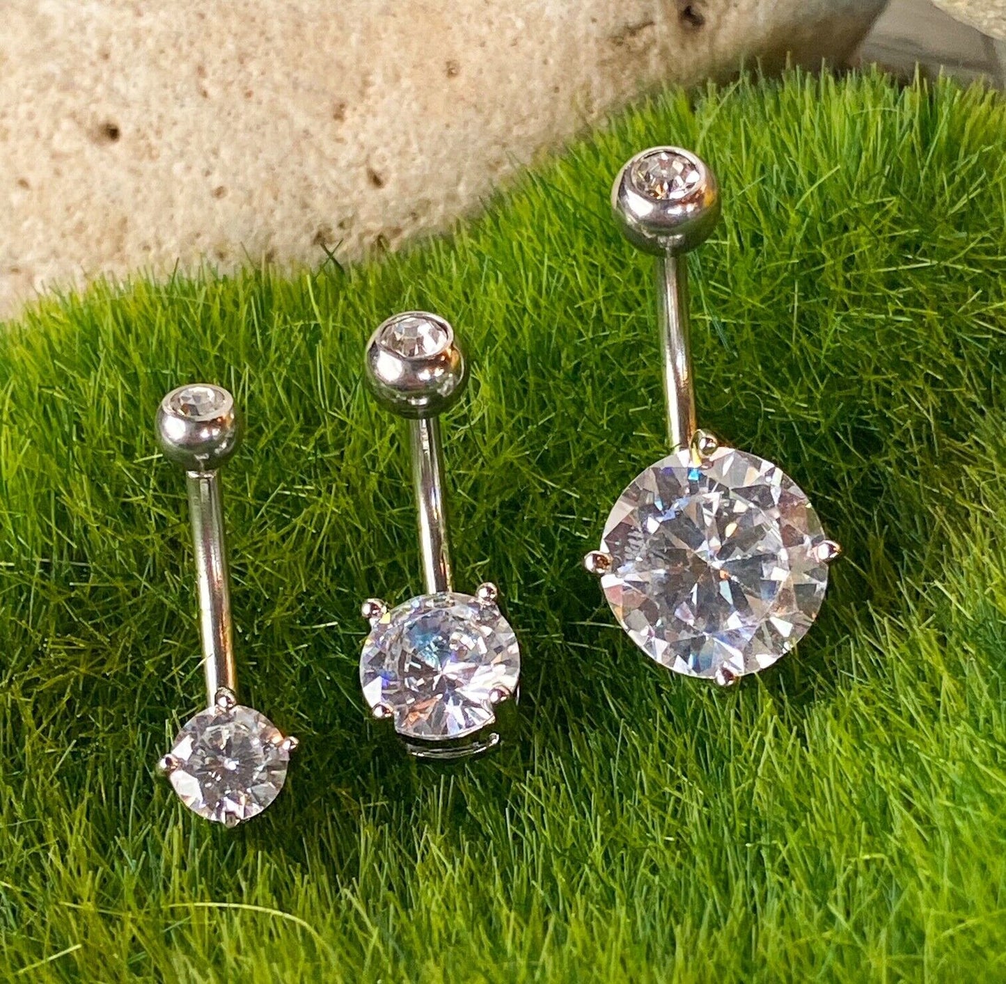 1pc Double Gemmed Round CZ Gem Prong Set Solitaire Belly Ring Navel Naval