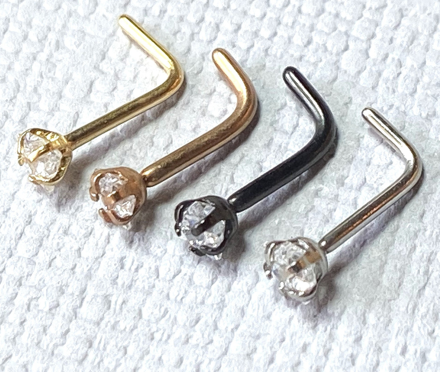 1pc L-Bend Nose Ring w/ Prong Set Clear Star Gem Ion Plated 316L Surgical Steel