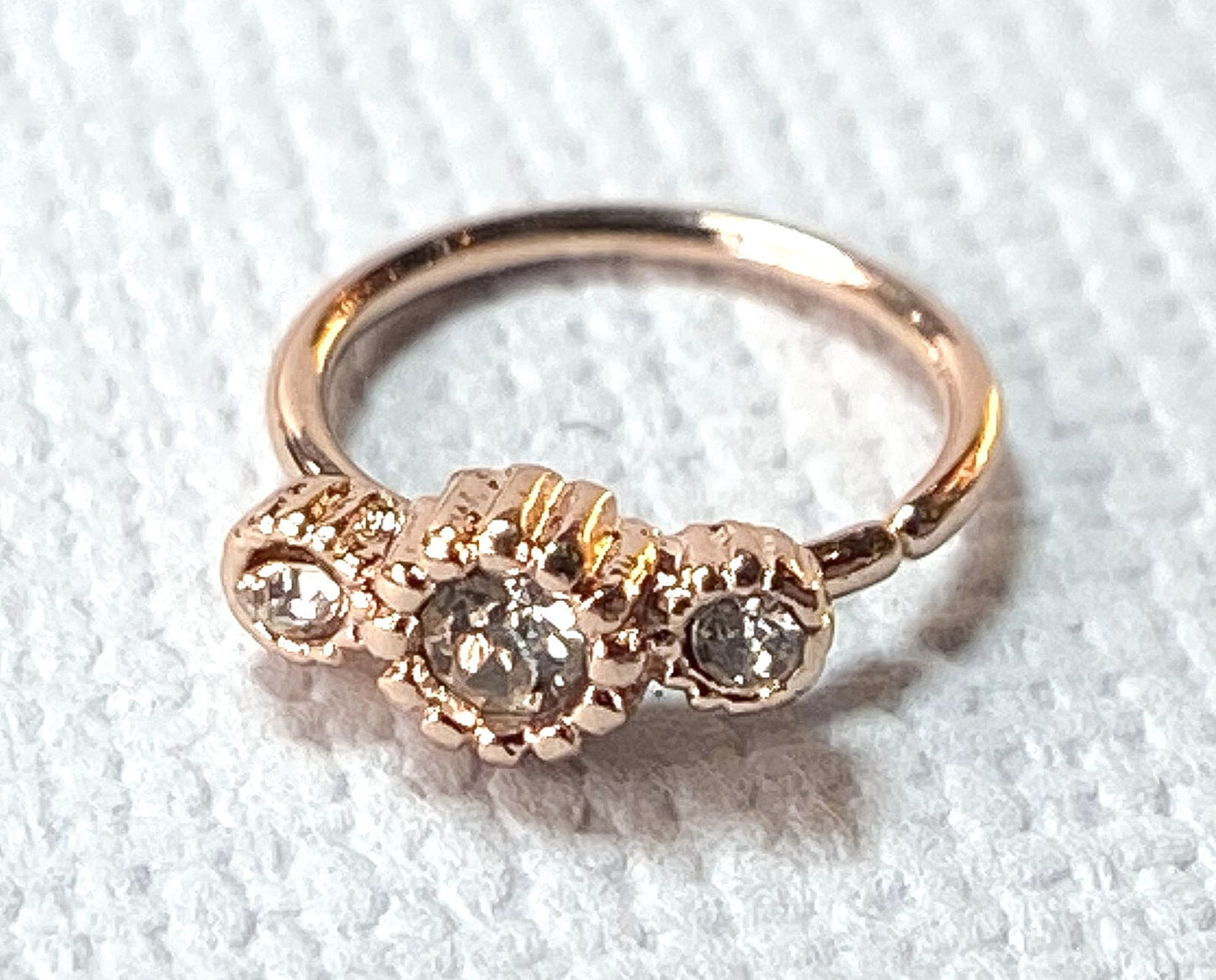 1pc Rose Gold Three CZ Gem Hoop Nose / Cartilage Ring Rook Daith Helix Tragus