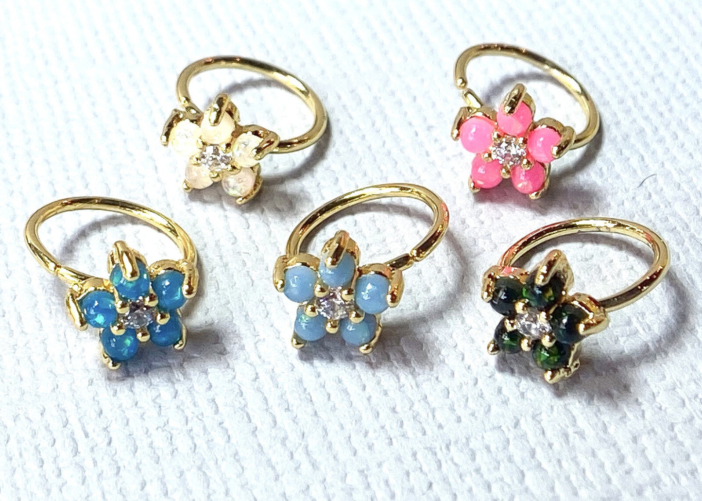 1pc Gold Opal Glitter Flower Hoop Nose / Cartilage Ring Rook Daith Helix Tragus