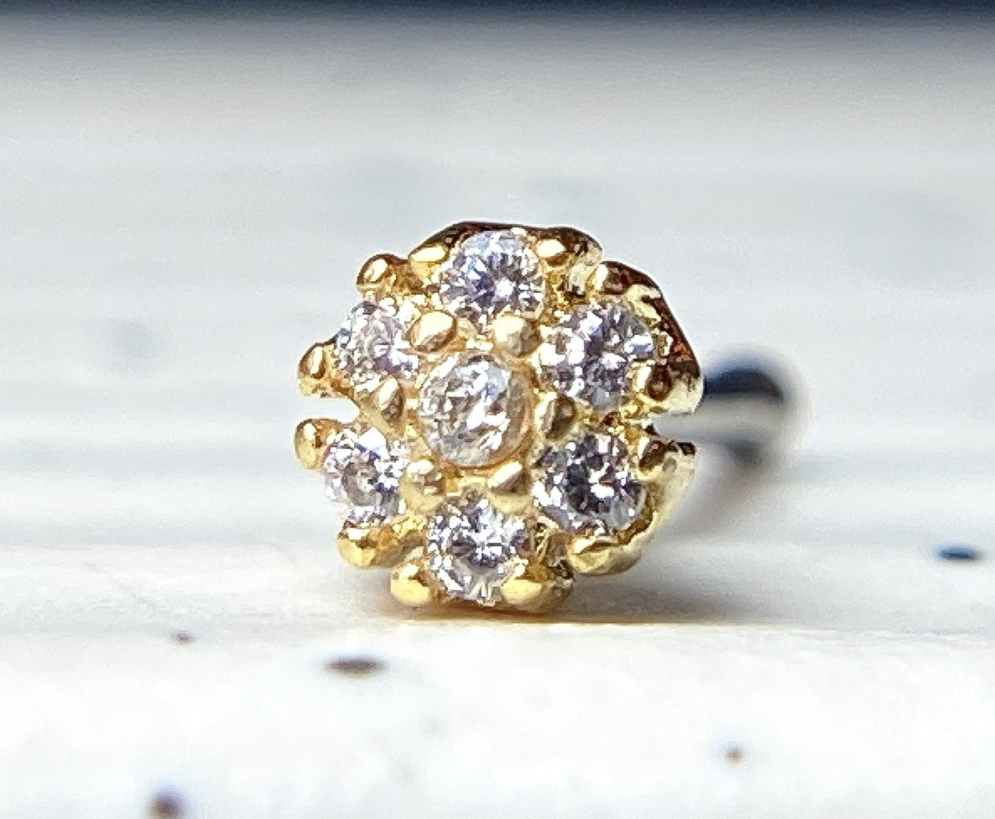 1pc Flower CZ Gem 20g Nose Ring Stud Bone Double Tiered 316L Surgical Steel