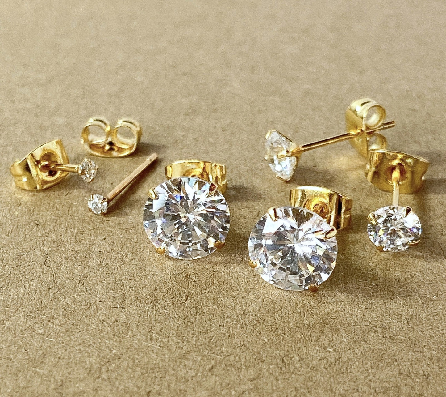 PAIR .925 Sterling Silver CZ Gem Martini Stud Earrings 24kt Gold PVD Jewelry