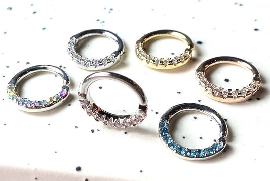 1pc Half Circle Lined Gems Hoop Ring Septum Daith Rook Tragus Ear Cartilage