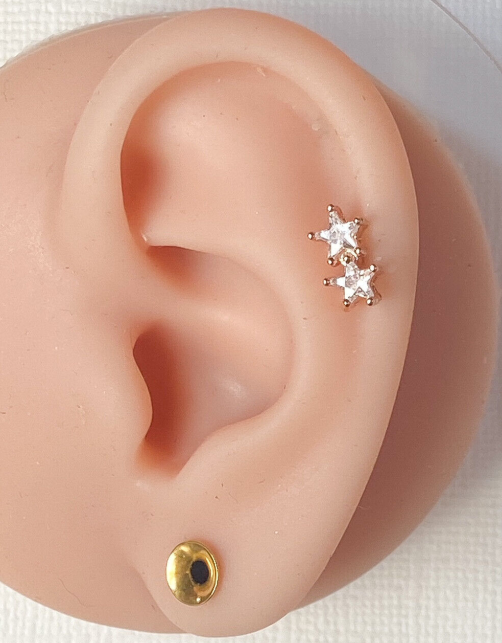 1pc Twin CZ Gem Star 16g Labret Internally Threaded Steel Monroe Tragus Helix