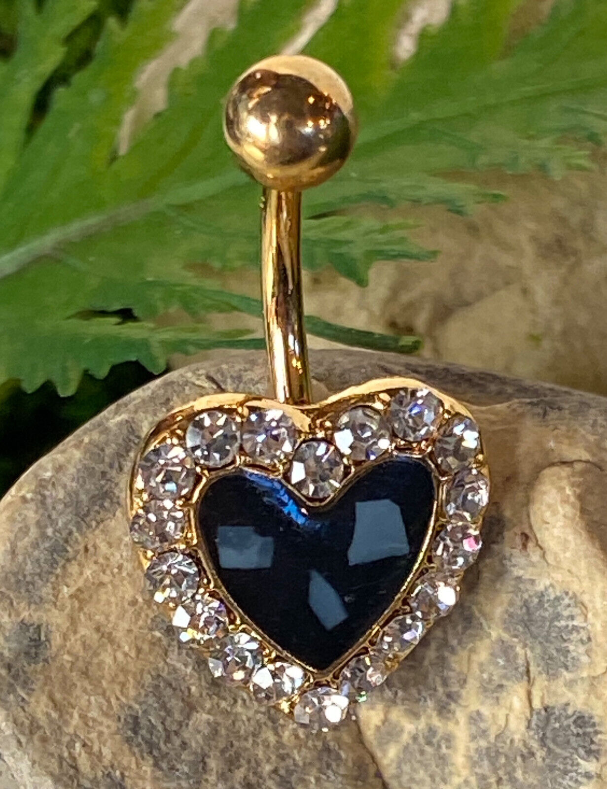 1pc Crystal Paved Heart w/ Mother of Pearl Inlaid Belly Pierced Navel Ring