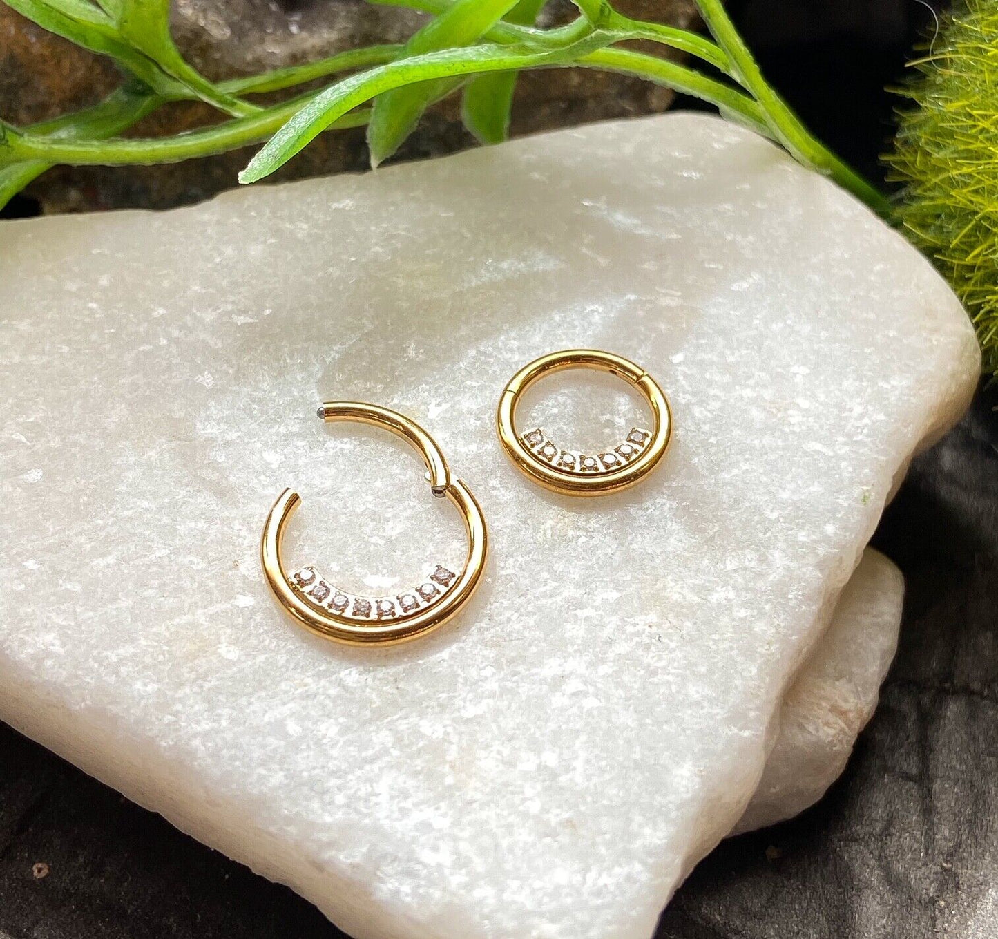 1pc Inner CNC Gems Hinged Segment Ring 16g Septum Clicker 316L Surgical Steel