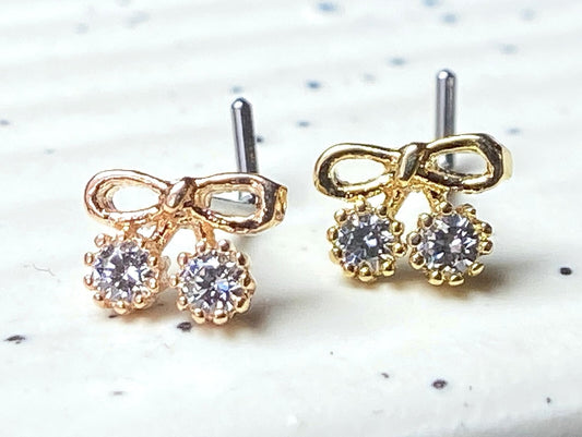 1pc CZ Set Ribbon L-Bend 20g Nose Ring Stud Screw 316L Surgical Steel