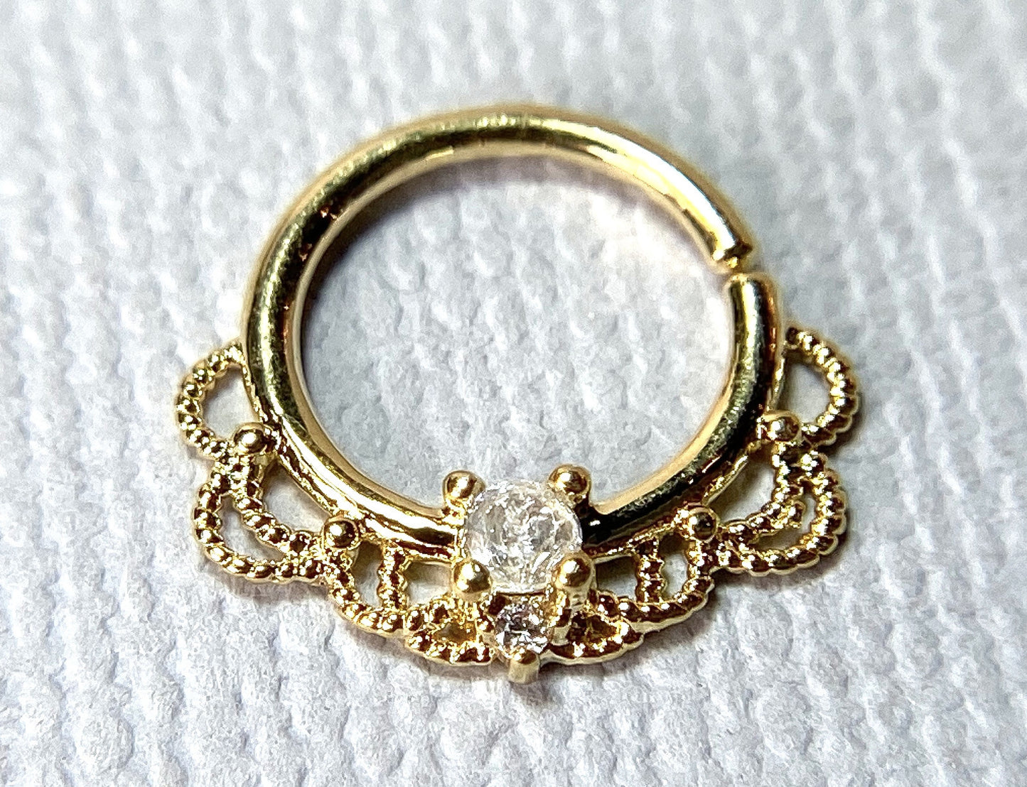 1pc CZ Gem Filigree Hoop Ring Nose Septum Daith Rook Tragus Ear Cartilage