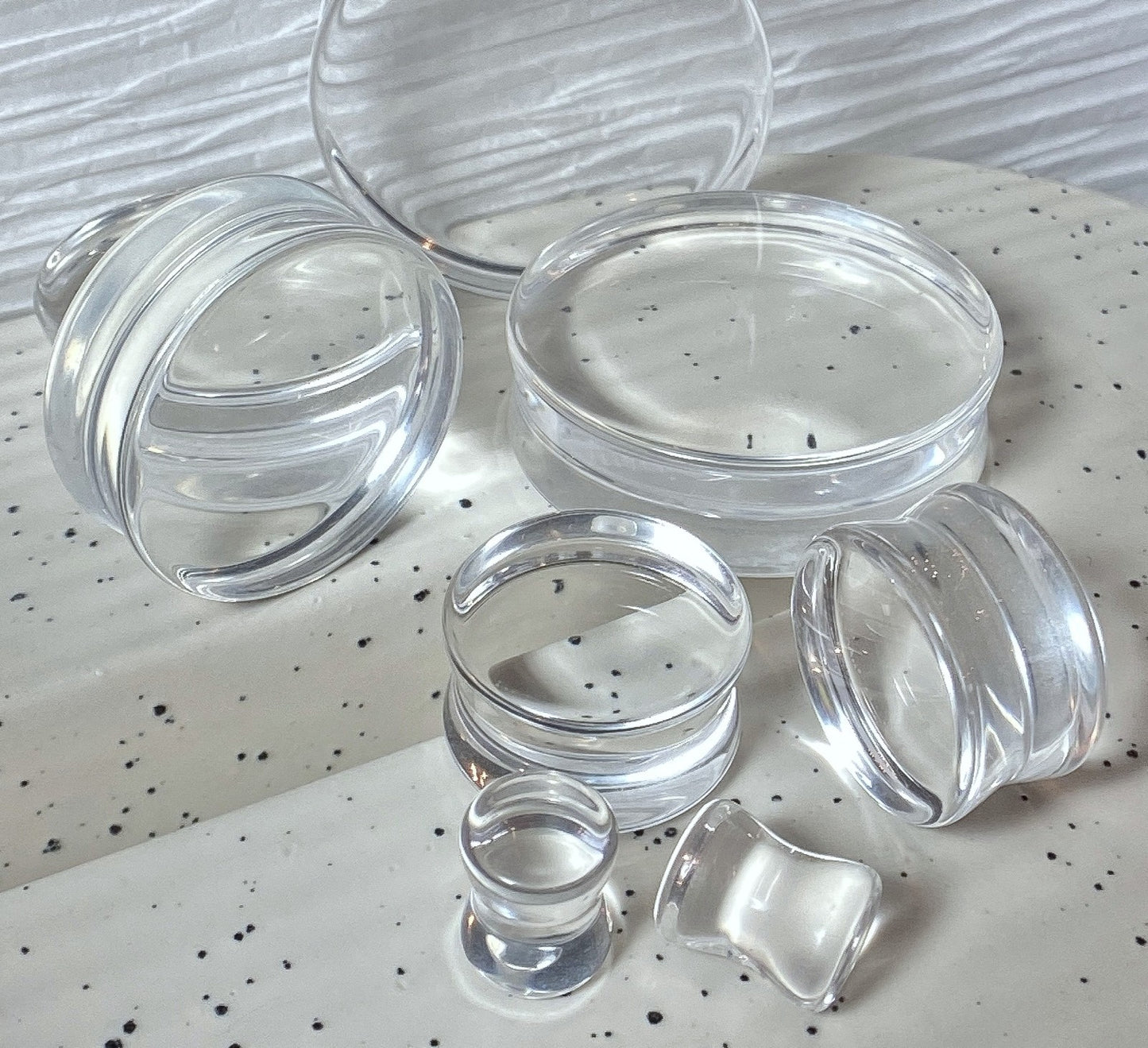 PAIR Clear Flat Glass Double Flare Plugs Gauges Earlets Body Jewelry